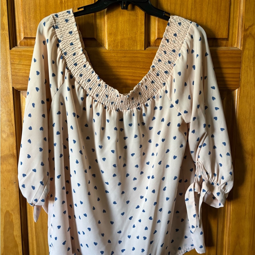 Women's Cream and Blue Polka Dot Top